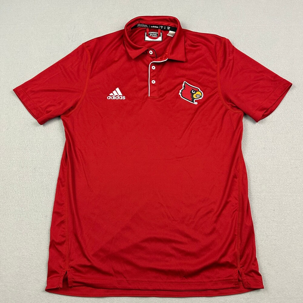 Louisville Cardinals Shirt Men Medium Red Adidas Basketball Short Sleeve Polo M